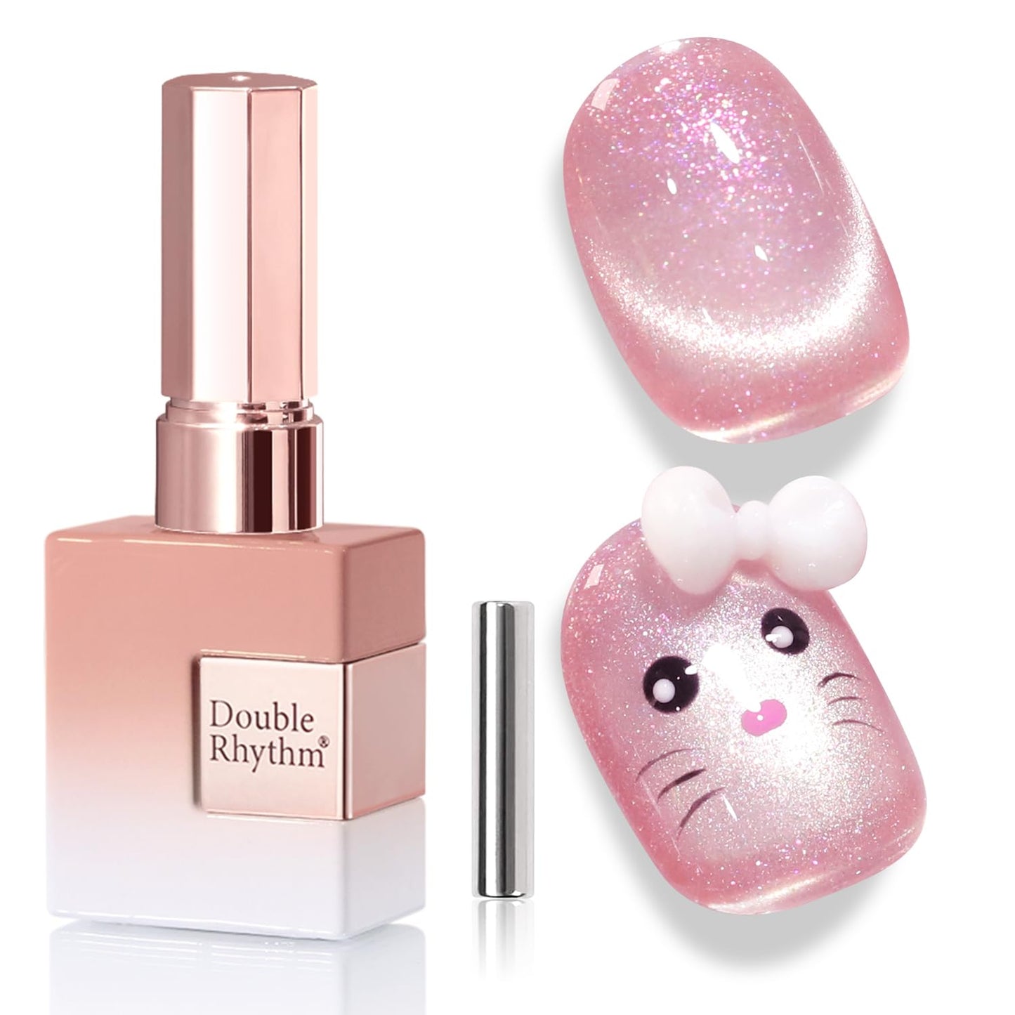 Double Rhythm 0.5 Oz Cat Eye Gel Polish with Magnet Same Color Same Bottle Holographic Glitter Shimmer Translucent Color Salon 15 ML Magnetic Nail Art (Peach Pink-MC1160)