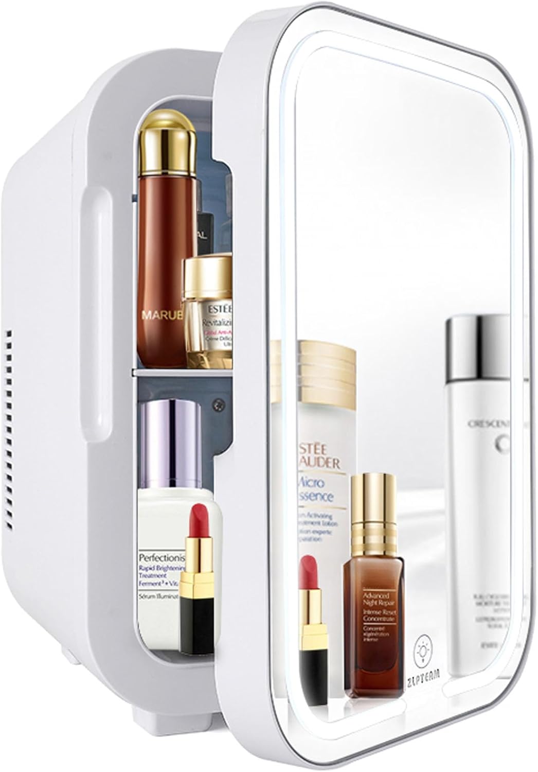 Mini Fridge with Mirror Door & Adjustable LED Lights - 8L Cosmetic Skincare Fridge for Bedroom,Dorm,Mini Car Refrigerator Portable Quiet Cooling,Gift for Women