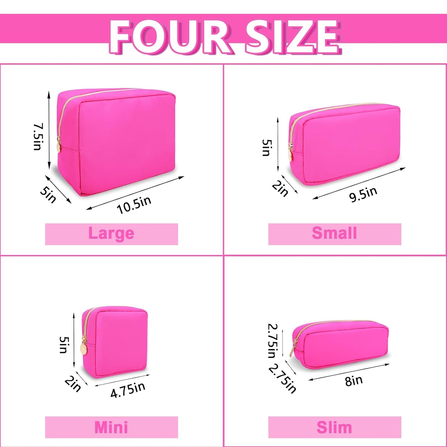 Small Pencil Case Makeup Bag for Purse, Cute Pencil Pouch Preppy Nylon Makeup Brush Bag with Zipper , Girls Portable Stationery Storage Case Small Pen Bag for Office School College(Slim-Bubblegum)