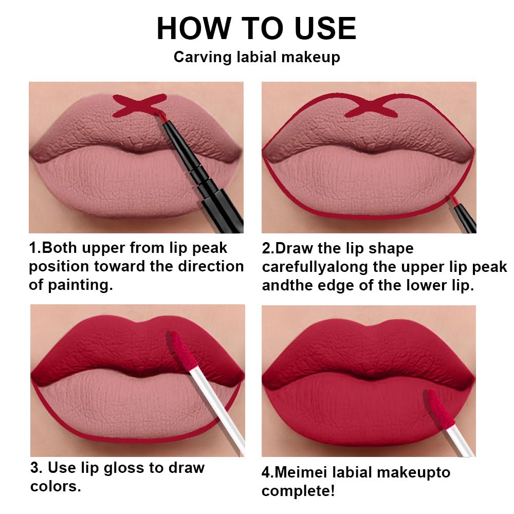 evpct 3Pcs Dark Ruby Brown Rose red Lip Stain Paint Matte Lip Liner and Lipstick Set Long Lasting labiales matte mate larga duracion listip 24 hours a prueba de agua mate 24 horas originales