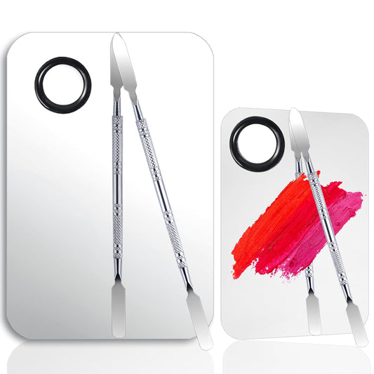 2 Set Makeup Mixing Palette,Stainless Steel Makeup Palette with Spatula Professional Make up Artist Must haves,Suitable for Mixing Foundation Make up Eye Shadow and Nail ﻿