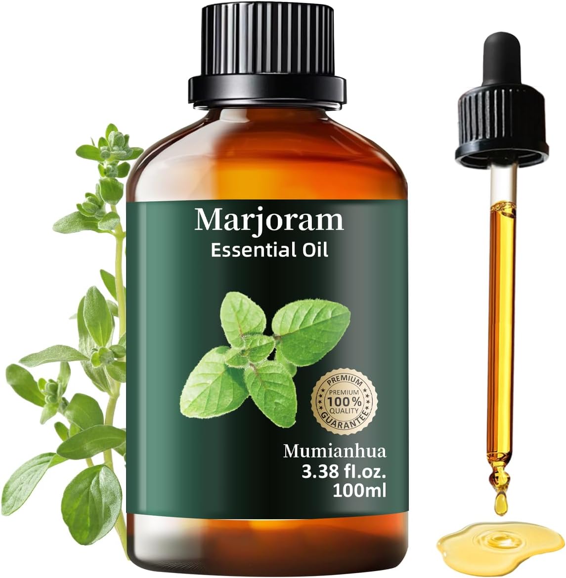 Mumianhua Marjoram Essential Oil 100% Pure Therapeutic Grade Natural Marjoram Oil for Diffuser, Post-Workout Massage Humidifier & Air Purifier | Herbal Essence for Skin Care, DIY Blends 3.38 Fl Oz