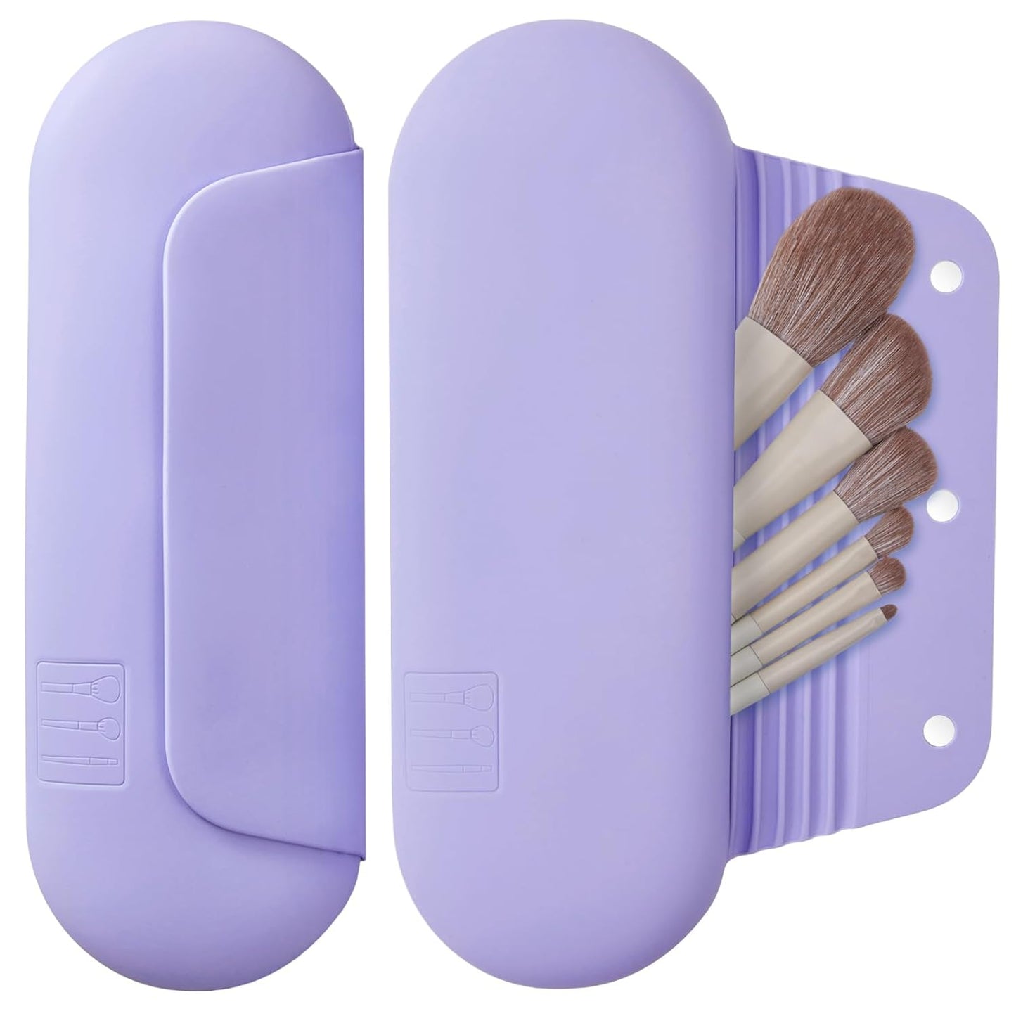 Silicone Makeup Brush Holder Travel Cosmetic Bag：Soft Portable Cosmetic Face Brushes Holder with Upgrade Anti-Fall Out Magnetic Closure, Large Travel Makeup Brush Case - Lavender