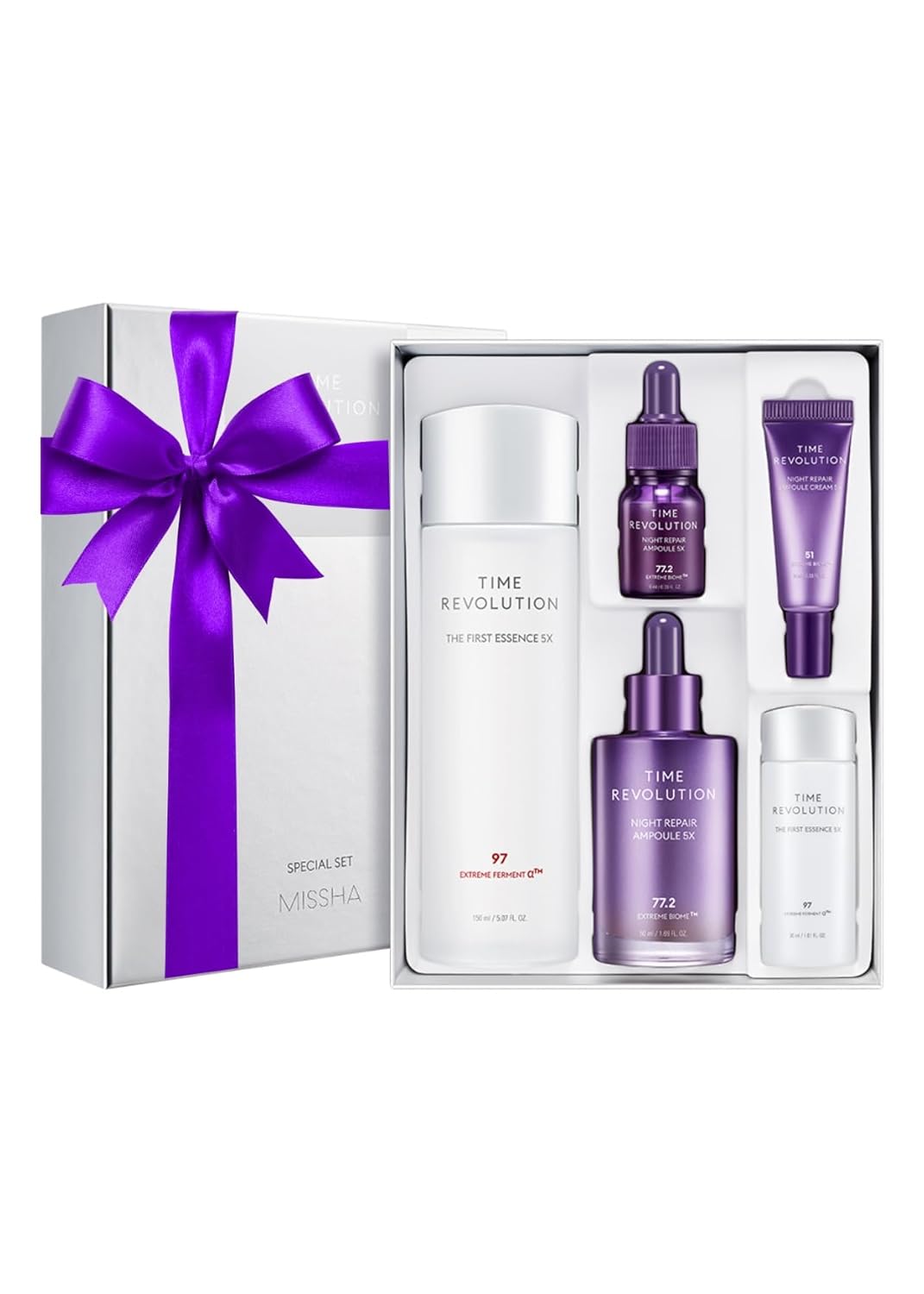 MISSHA Time Revolution Gift Set The First Essence 5X & Night Repair Ampoule 5X for Radiant, Youthful Skin