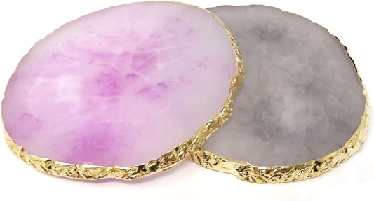 Honbay 2PCS Golden Edge Resin Nail Art Palettes Drawing Plates Manicure Display Tools for Women