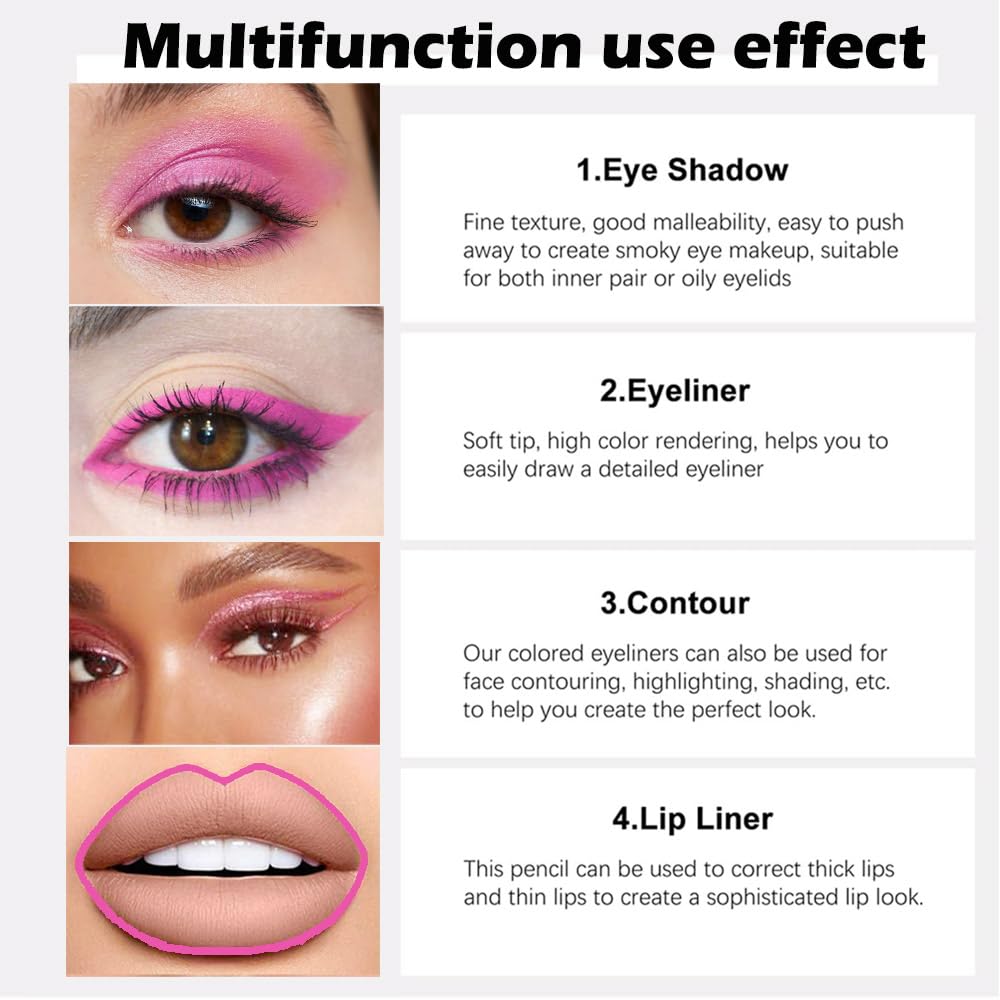 evpct 3Pcs Shimmer Pink & Shimmer Peach Red & Rose Red Gel Glitter Eyeliner Pencils Set for Women Waterproof Smudge Proof lapiz de ojos delineador de ojos contra el agua Eye Liner Makeup 03 04 21