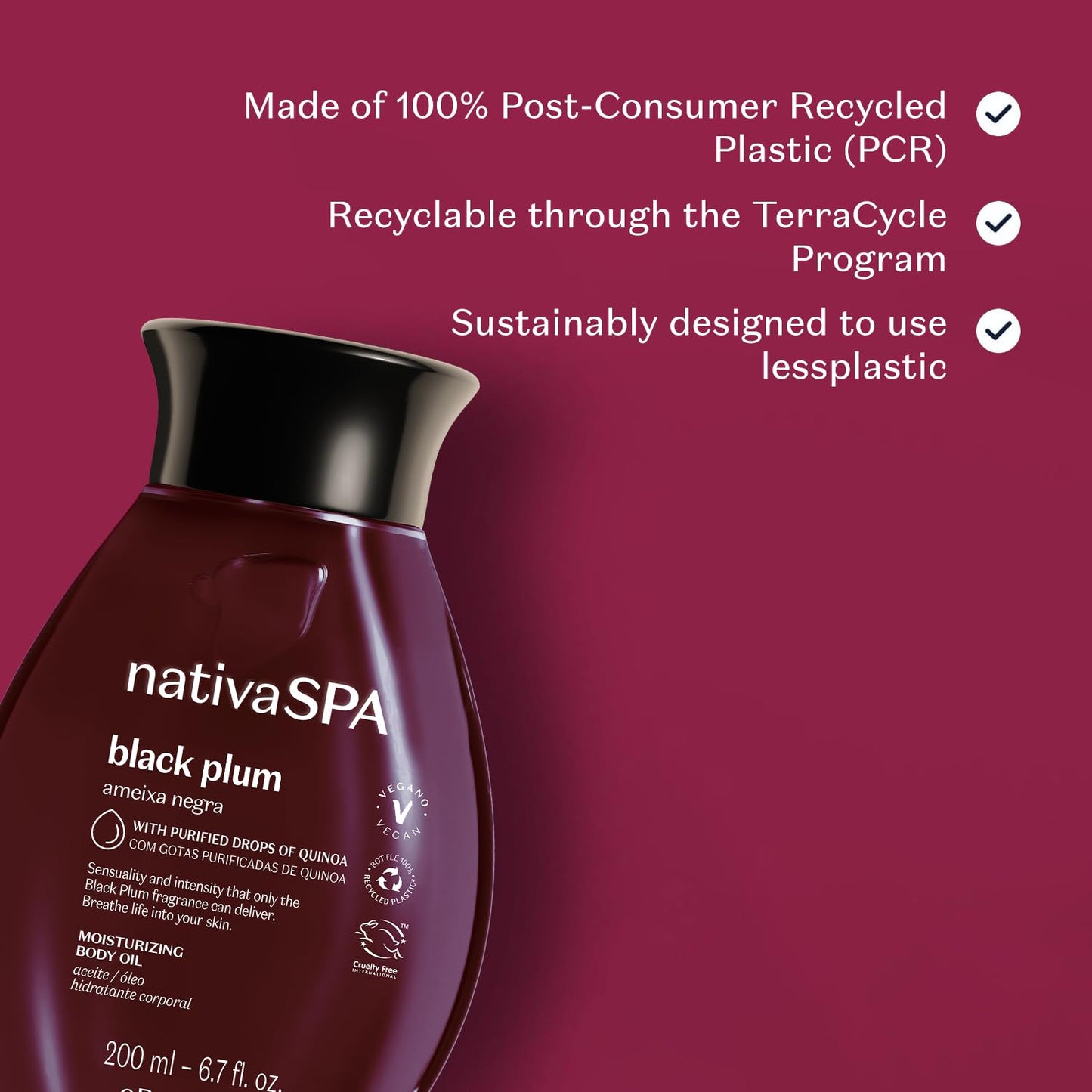 Nativa SPA by O Boticário, Black Plum Body Oil, Scented Moisturizer, Enriched with Purified Quinoa Drops to Boost Hydration, 6.8 Ounce