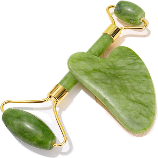 Gua Sha Facial Tools & Jade Roller by ROSELYNBOUTIQUE Original Face Massager for Puffiness Wrinkless Skin Care Routine - Self Care Gift for Men Women