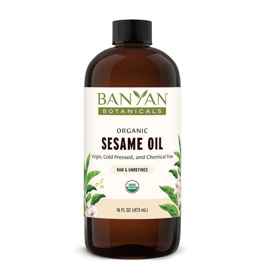 Banyan Botanicals Sesame Oil – Organic & Unrefined Ayurvedic Oil for Skin, Hair, Oil Pulling & More – Multiple Sizes – 16oz. – Non GMO Sustainably Sourced Vegan