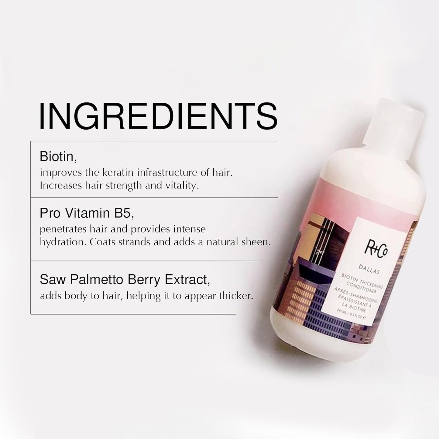 R+Co Dallas Biotin Hair Thickening Shampoo and Conditioner Set (33.8 Oz) + Deluxe Sample (.5 Oz) | For Hair Growth | Sulfate-Free | Vegan + Cruelty-Free |