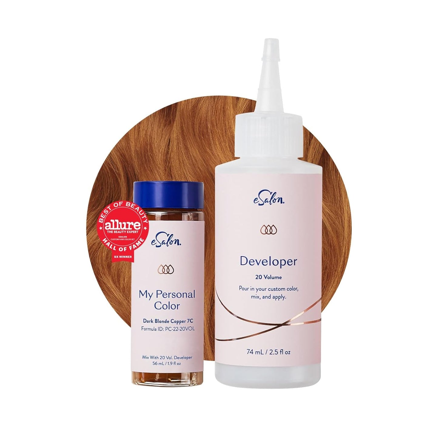 eSalon Permanent Hair Color & Hair Dye Complete Kit - Personal Colorist Kit for Up To 100% Gray Coverage for All Hair Types - Professional-Grade Ammonia-Free Hair Dye (Dark Blonde Copper 7C)