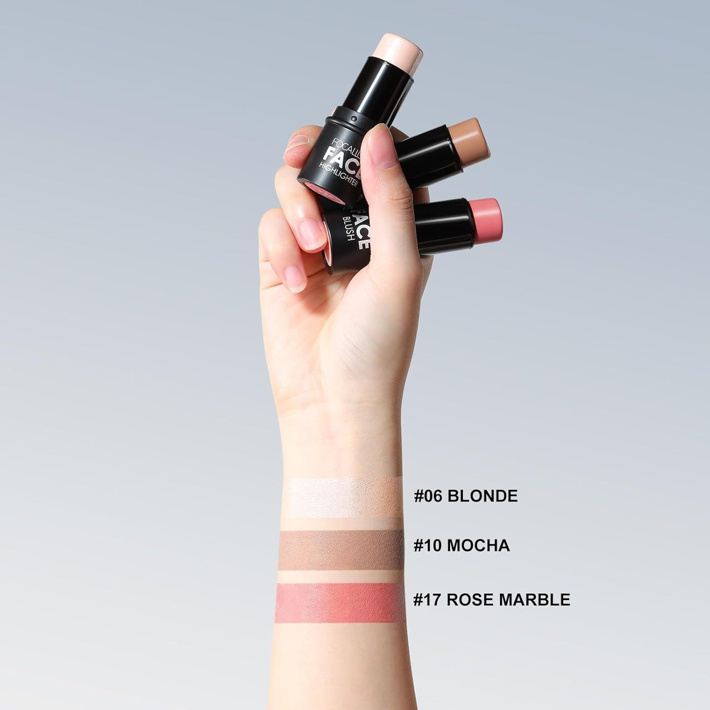 FOCALLURE 3 Pcs Cream Contour Sticks,Shades with Highlighter & Bronzer & Blush,Non-greasy Long-wear Face Contouring Pen,Easy to Sculpt the Face and Create a Lightweight Finishing Makeup,LIGHT-MEDIUM