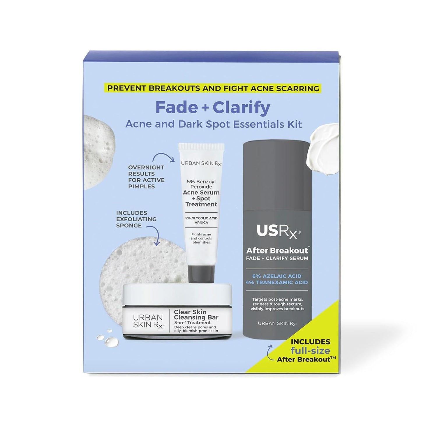 Urban Skin Rx, Acne & Dark Spot Essentials Starter Kit, Includes Clear Skin Cleansing Bar, Acne Serum + Spot Treatment & Fade + Clarify Serum, Cleanses Pores, Fades & Fights Breakouts