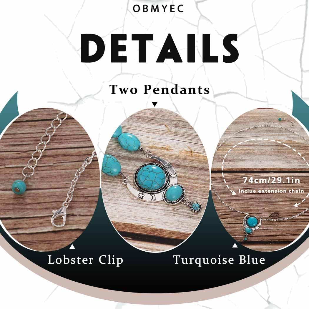 Y2K Necklace Puffy Turquoise Beaded Necklaces Pendant Boho Necklace Leather Choker Wrap Necklaces Jewelry for Women