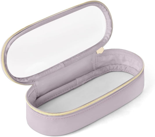 Clear Travel Makeup Brush Holder, Leather Makeup Brush Toiletry Bag, Portable Cosmetic Brush Case, Transparent Waterproof Makeup Brush Storage Bag, Purple