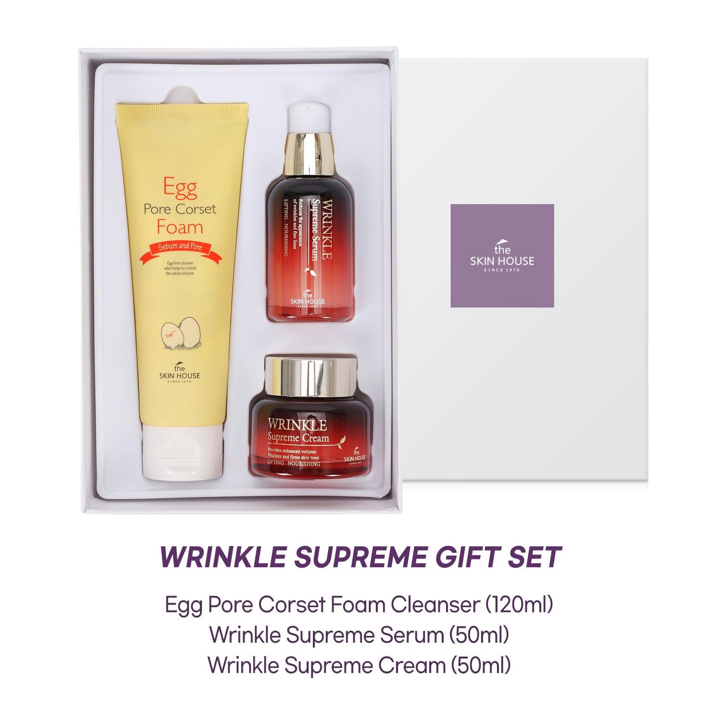 THE SKIN HOUSE Wrinkle Supreme Gift Set l Birthday present , Korean Facial Skin Care Essential for Wrinkles, Fine Lines, Nourishing l Red Ginseng, Adenosine, Ceramide l Facial Cleanser, Serum, Cream