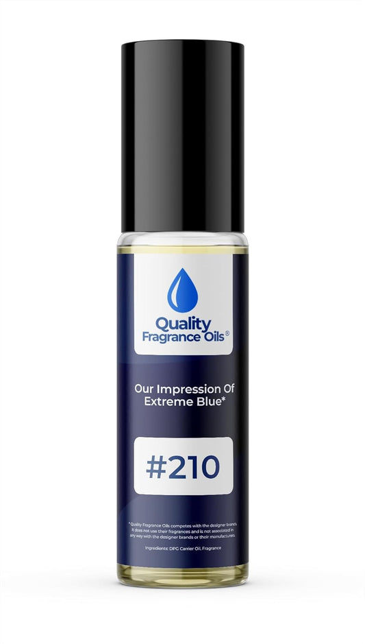 Quality Fragrance Oils' Extreme Blue for Men Impression #210 | Long-Lasting Perfume Oil, Alcohol-Free, Strong Scent, 10ml Roll-On | Affordable Alternative to Designer Fragrances