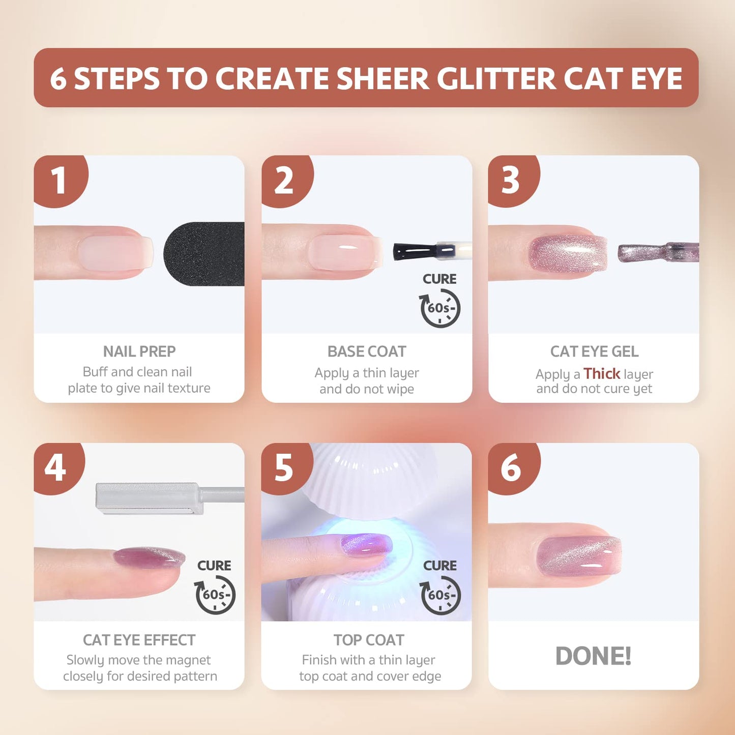 GAOY Pink Ocean Cat Eye Gel Nail Polish Set with Magnet for Holographic Cat Eye, Salon Gel Manicure and Nail Art DIY at Home