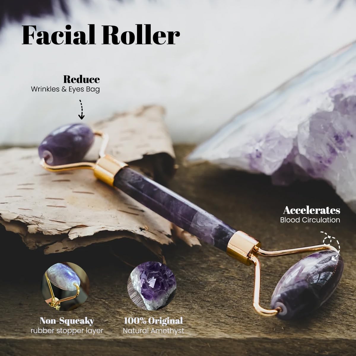 Gua Sha Facial Tools & Face Roller by ROSELYNBOUTIQUE Original Face Massager for Puffiness Wrinkless Skin Care Routine - Self Care Gift for Men Women (Amethyst)