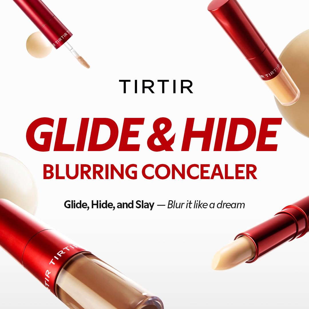 TIRTIR Glide&Hide Blurring Concealer - Creamy texture, Conceals dark circles and wrinkles, Dual formula (liquid tip & balm stick), Long-lasting wear, Korean Makeup, #4N, 0.28 Oz