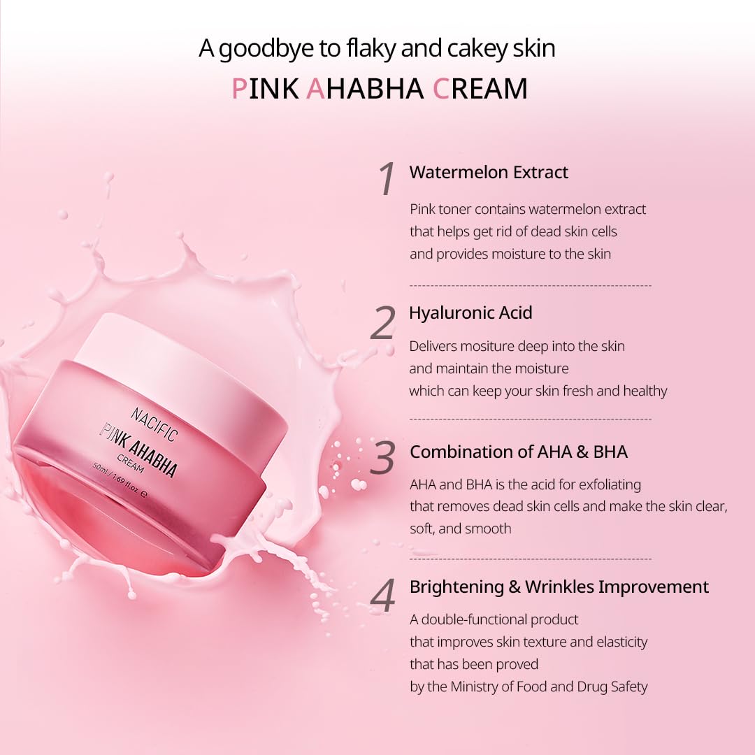 NACIFIC Pink Aha Bha Triple Set (Toner 150ml, Serum 50ml, Cream 50ml) AHA, BHA, Watermelon extract, Glow, Moisturizing, Hyaluronic Acid