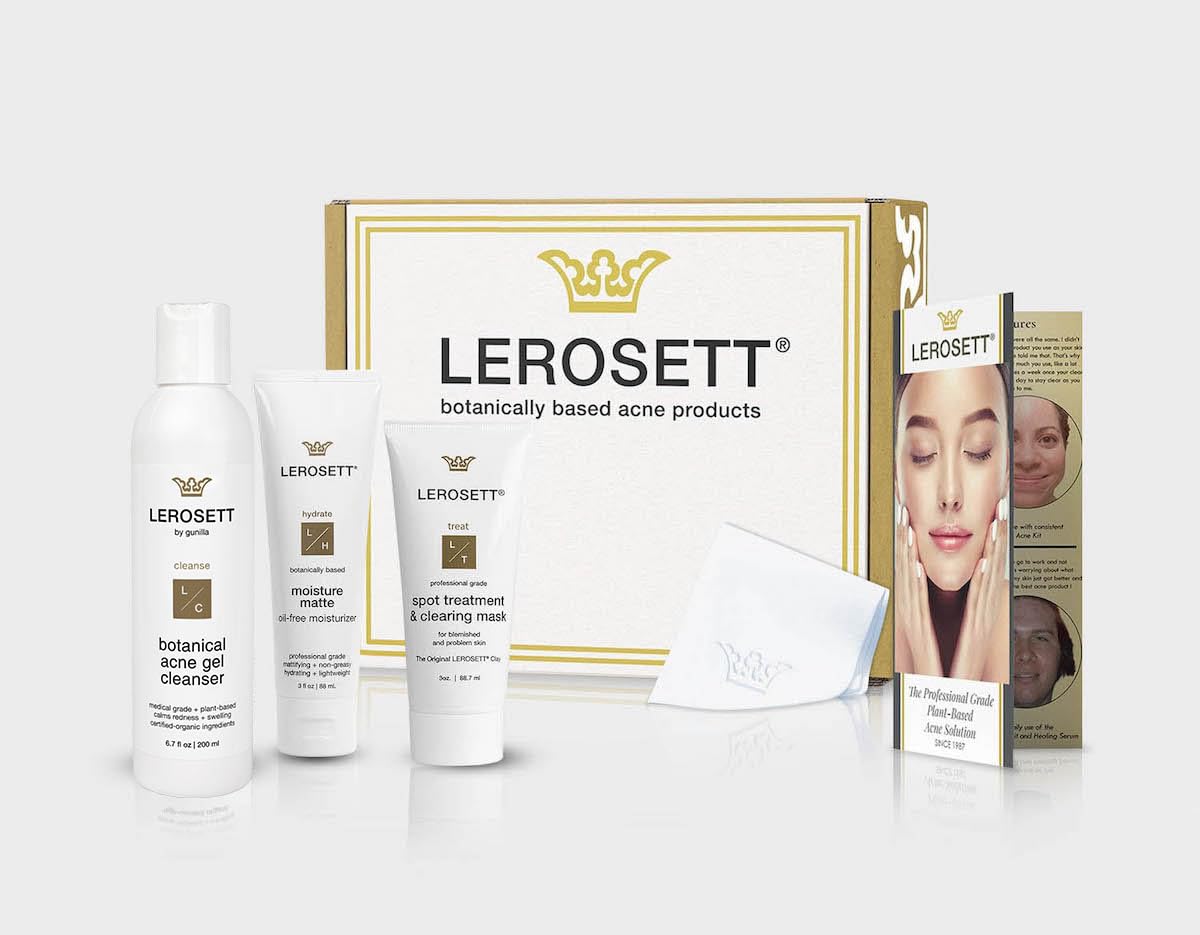 LEROSETT Acne Kit Includes Cleanser Moisturizer & Spot Treatment Mask Organic Calming Aloe & Clay Based, Clears Acne, Pimples, Blackheads & Breakouts, Vegan Acne Kit, For All Skin Types