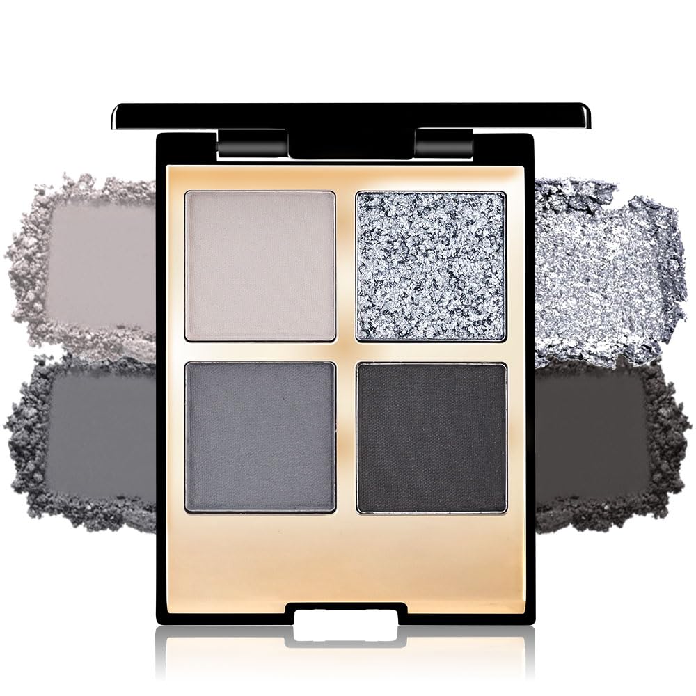 4 Colors Eyeshadow Makeup Palette,Black Gray Natural Neutral Nude Smoke Eye Shadow Palette with Mirror,Long Lasting Naturing-Looking,Waterproof,Travel Size
