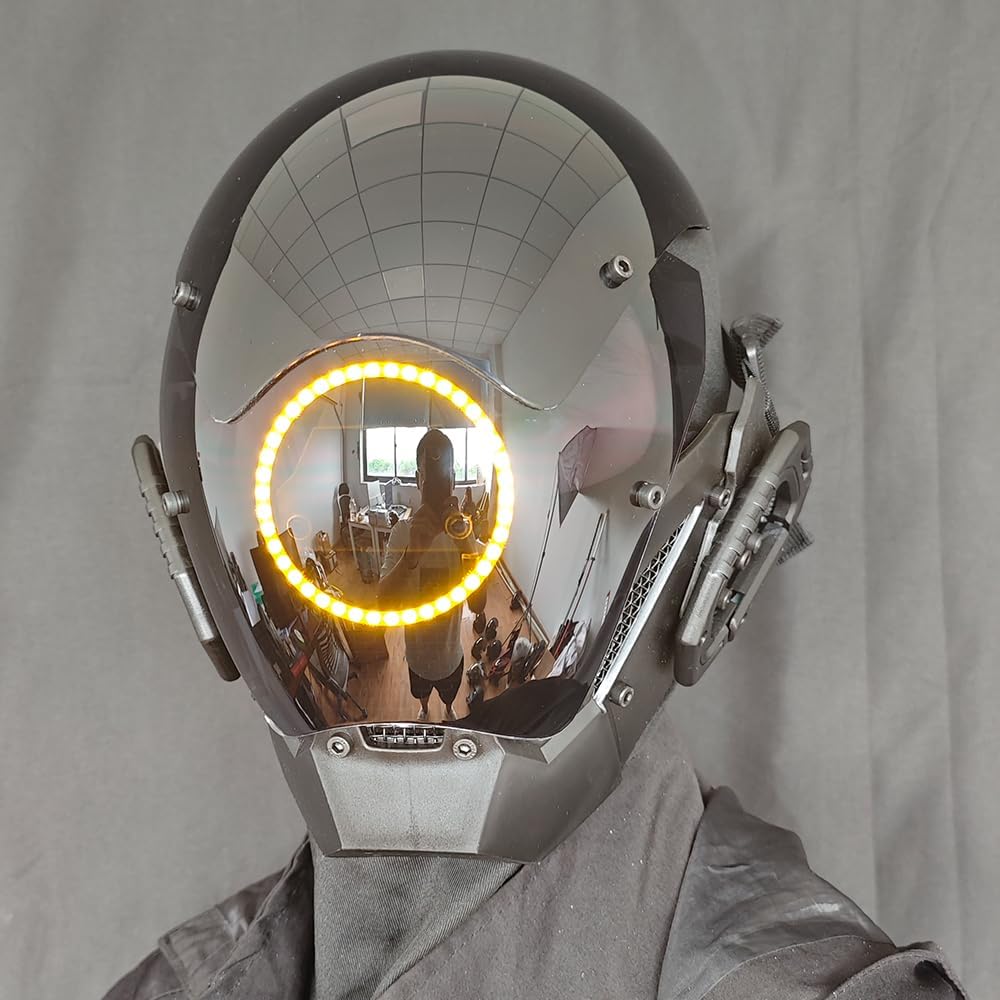 KYEDAY Punk Mask Cosplay for Men, LED Round Light Mask for Women Cosplay Halloween Fit Party Music Festival Accessories