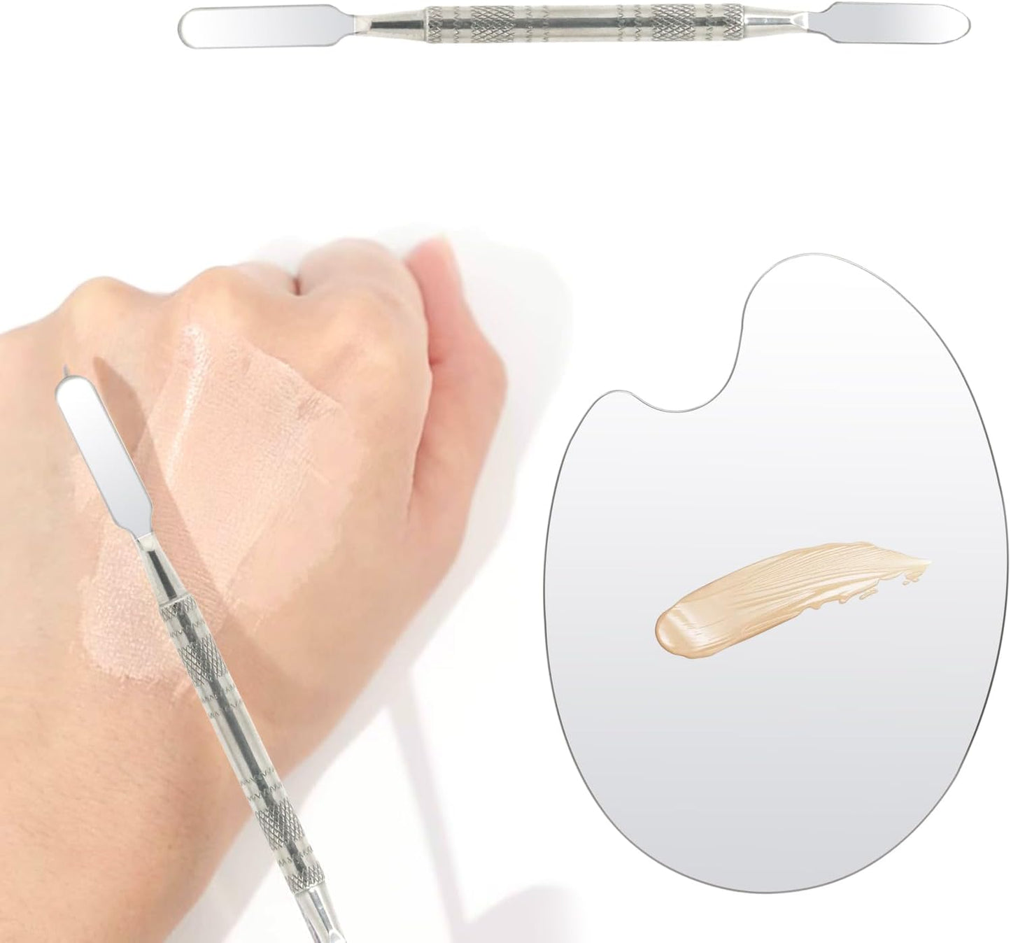 yueton 2SET Stainless Steel Color Palette Makeup Mixing Palette Nail Tools Palette Metal Foundation Makeup Palette for Beauty Color Matching Tools