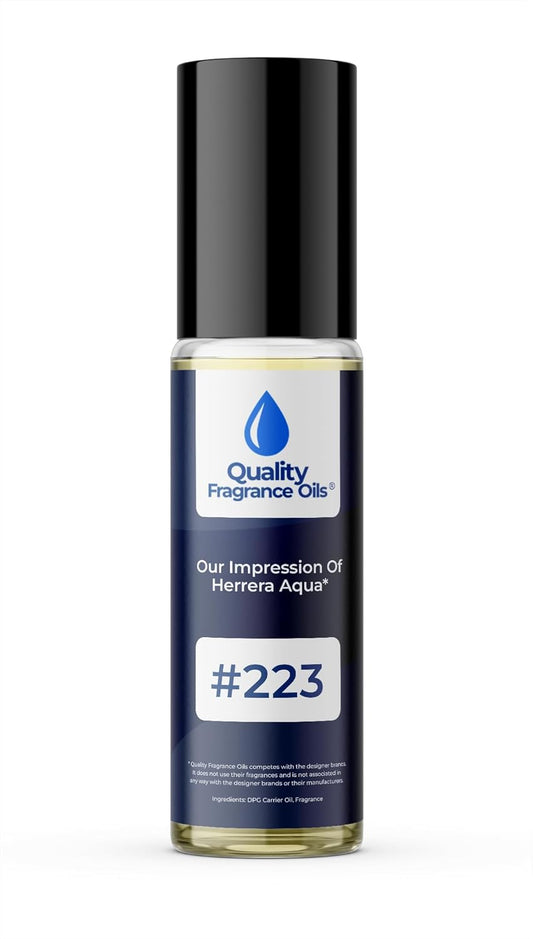 Quality Fragrance Oils' Herrera Aqua for Men Impression #223 | Long-Lasting Perfume Oil, Alcohol-Free, Strong Scent, 10ml Roll-On | Affordable Alternative to Designer Fragrances