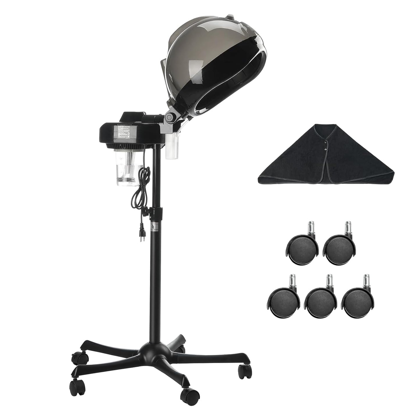 VEVOR Professional Hair Steamer for Deep Conditioning, 11.81-inch Hooded Ionic Hair Steamer with 2 Modes, Height-Adjustable Standing Hair Steamer with Timer, 5 Wheels (2 Lockable) for Salon Home Spa