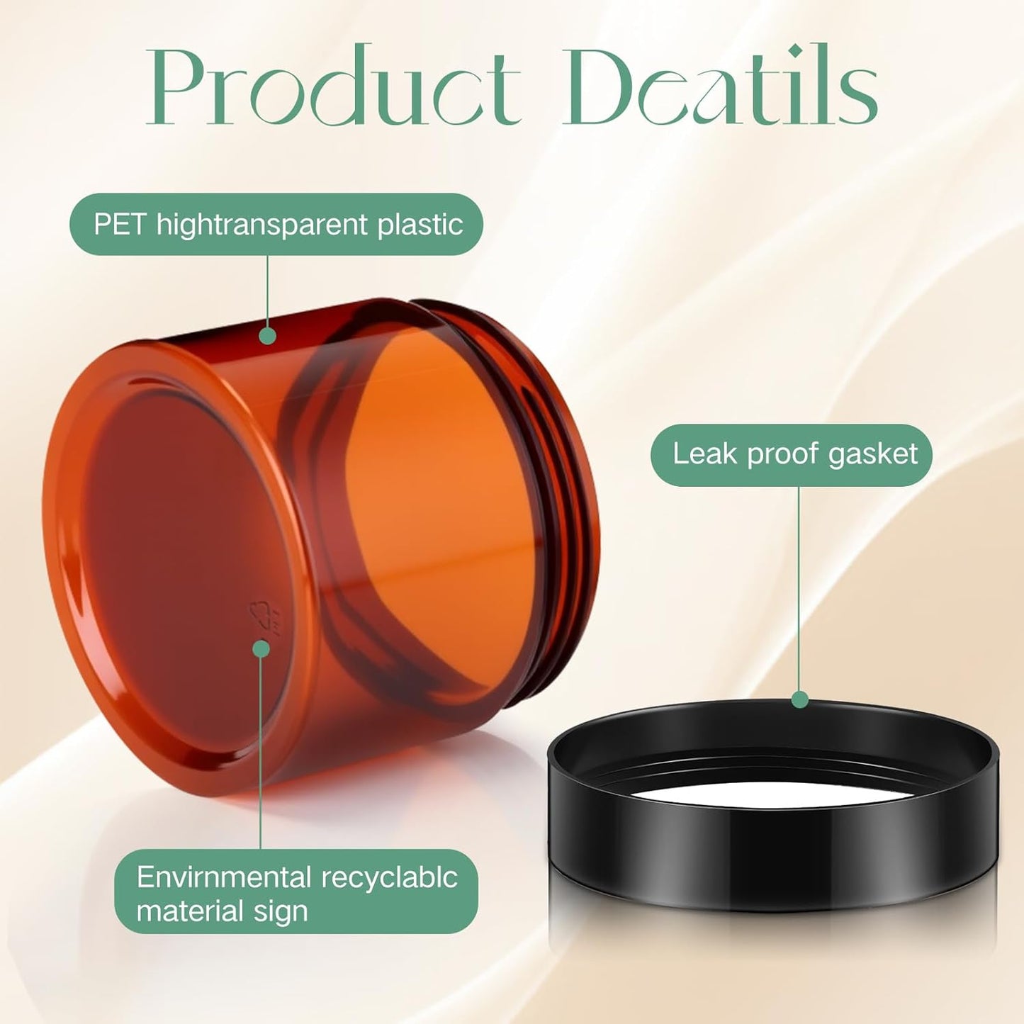 SATINIOR 24 Pieces Empty Clear Plastic Jars with Lids Round Storage Containers Wide Mouth for Beauty Product Cosmetic Cream Lotion Liquid Butter Craft and Food(Amber Lid,6 oz)