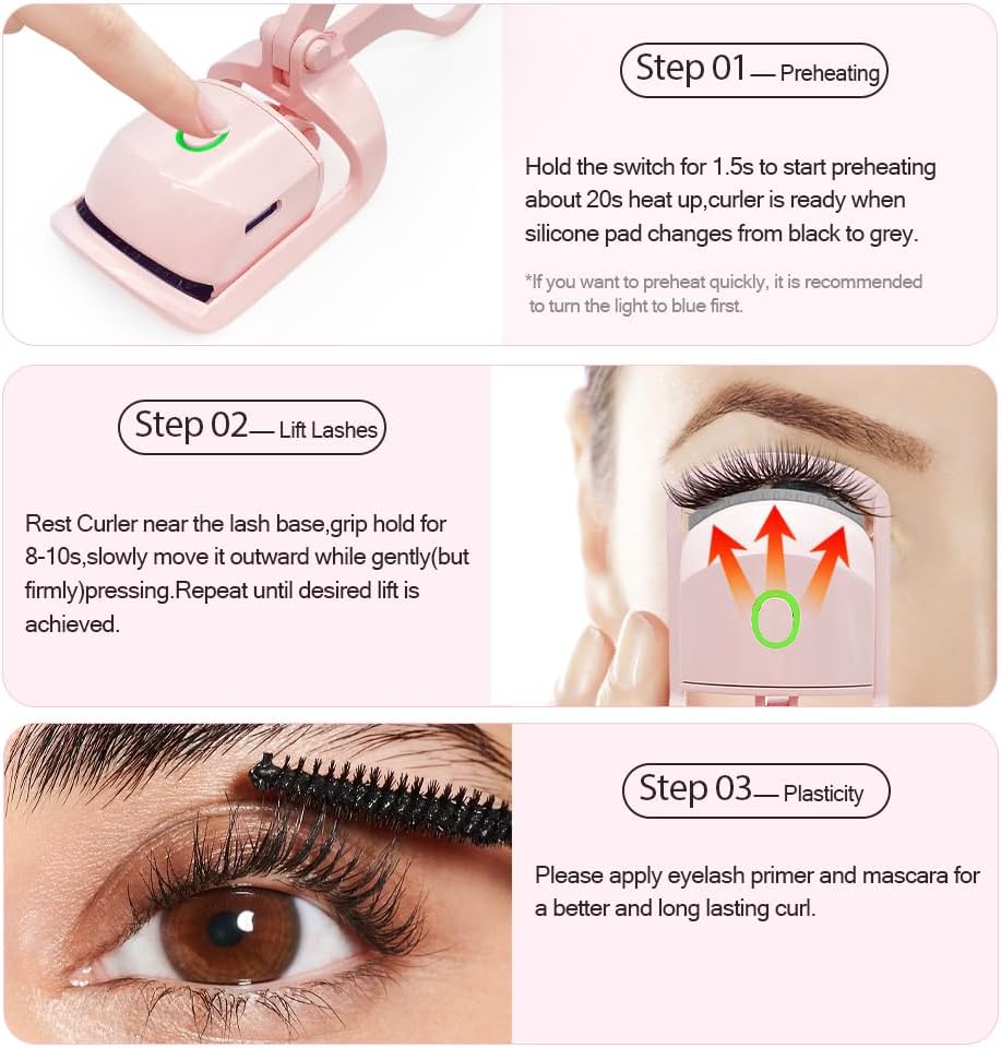 Heated Eyelash Curler with USB,Fast Heat up & 24H Long-Lasting,Rechargeable Electric Lash Curlers,Temperature Control,Safe Anti-Burn Quick Natural Curling Eye Lashes,White
