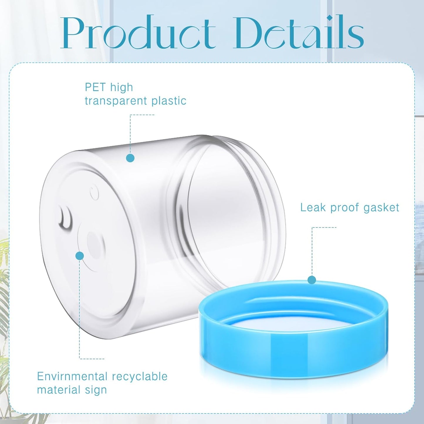 SATINIOR 24 Pieces Empty Clear Plastic Jars with Lids Round Storage Containers Wide Mouth for Beauty Product Cosmetic Cream Lotion Liquid Butter Craft and Food(Blue Lid,2 oz)