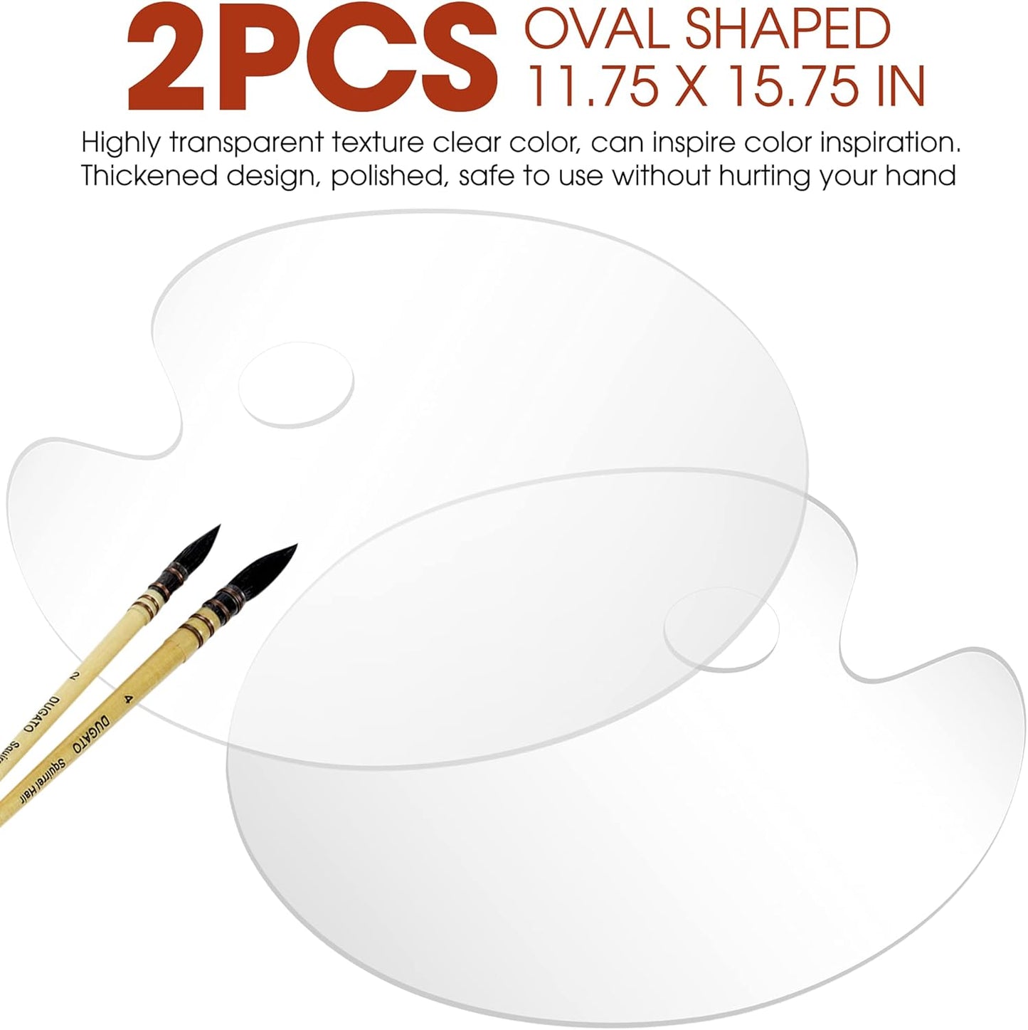 Large Acrylic Paint Palette 2pcs 15.7 x 11.8 Inches, Clear Oval-Shaped Non-Stick Acrylic Oil Paint Mixing Tray, Comfortable to Hold & Easy to Clean, for DIY Art Painting Plate (Big Size)
