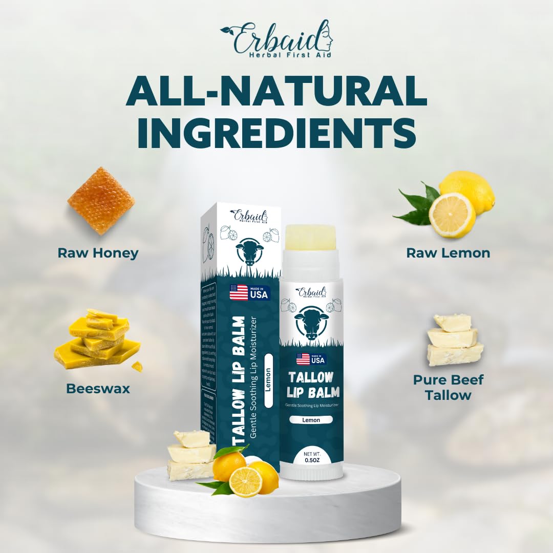 Beef Tallow Lip Balm – Natural Tallow Beeswax Chapstick – Hydrating Moisturizer Grass Fed Bison Tallow Balm Lip Care – Soothes Chapped, Dry Lips, Sensitive Skin – Long Lasting & Vitamin Rich USA-Made