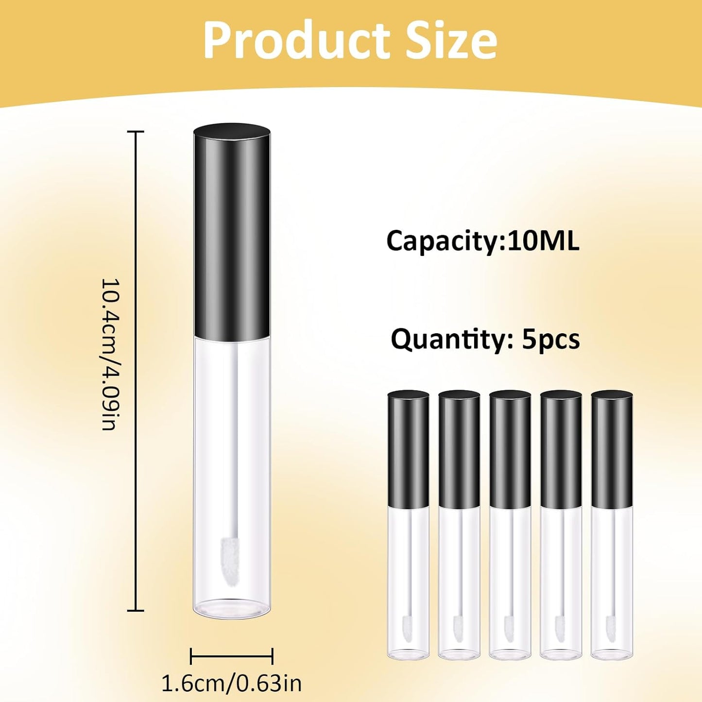 Molain 5PCS Empty Lip Gloss Tubes, 10ml Refillable Cosmetic Containers Bottles Lip Balm Bottles with Wand Concealer for Lipstick Samples, Lip Balms(Black tube cap)