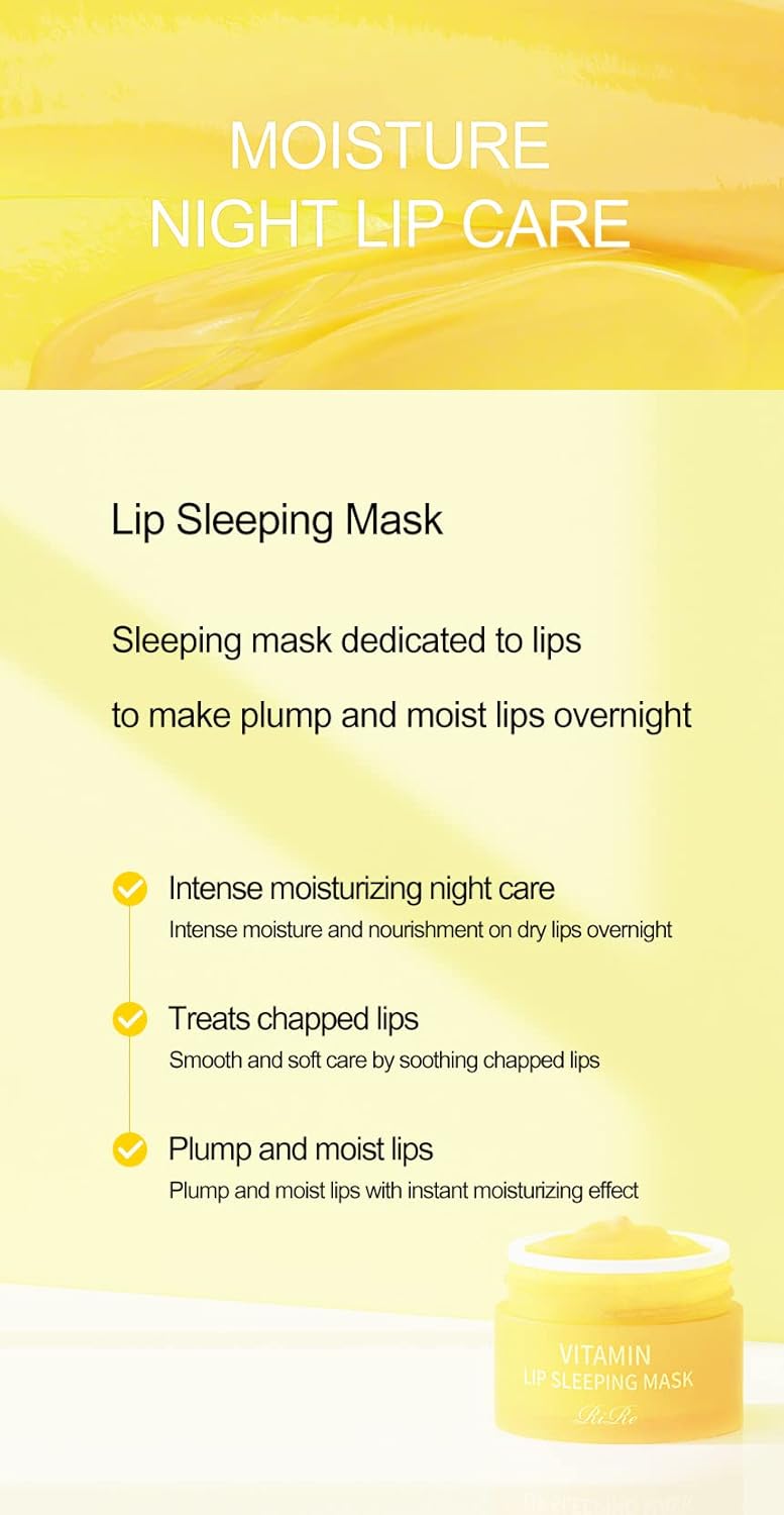 Vitamin Lip Sleeping Mask 10g / 0.35 oz. (Pack of 2) Contains 5,000ppm of vitamin E, Nourishing Moisturizing Elasticity Keratin Care, Lip Balm For Chapped, Cracked, Dry, Wrinkled Lips