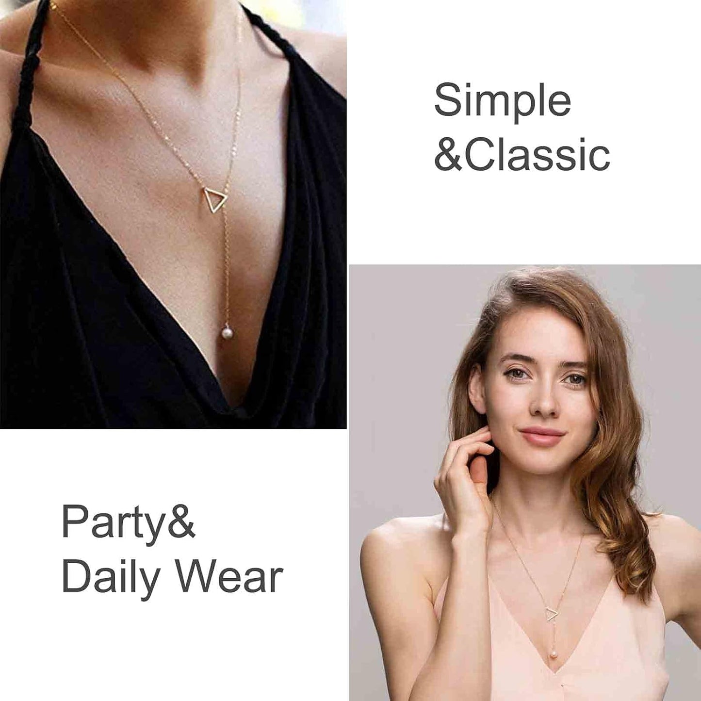 Boho Pearl Triangle Necklace Gold Y Pearl Necklace Minimalist Y Lariat Necklace Geometry Chain Jewelry for Women and Girls