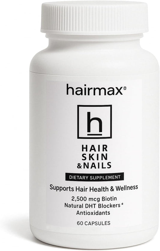 Hairmax Hair, Skin and Nails Dietary Supplement – Hair Loss & Hair Regrowth Treatment. 2500mcg Biotin, DHT Blocker, MSM & Antioxidants, 60 Capsules