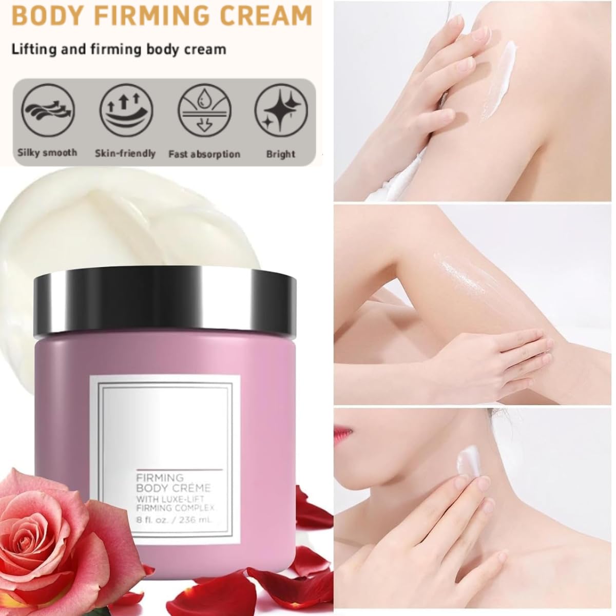 Champagne Lift Body Creme,lift firming body creme, with Luxe-Lift Firming Complex & Pink Pepperslim,Deep Hydration & Smoothing, Hydrates Dry Skin Arms & Legs (Rose)