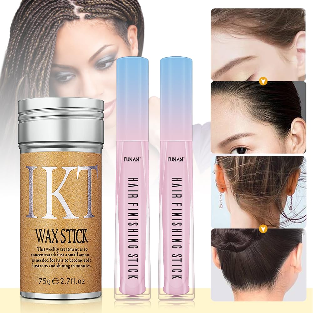 Hair Wax Stick Set for Flyaways, Slick Back Hair Finishing Tool Kit - Edge Brush Rat Tail Comb Set, Topsy Tail Tool - 10 Pcs