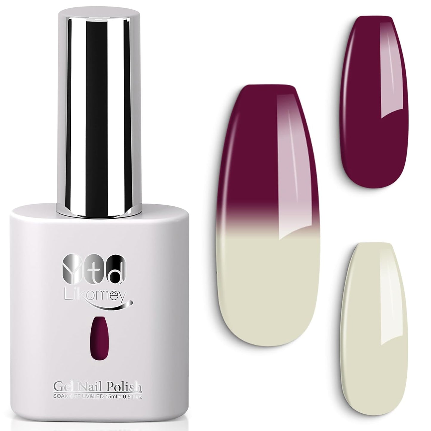 YTD Likomey Color Changing Gel Nail Polish,15ml Green to Grape Purple Mood Temperature Change Colors UV Nail Gel,Fall Winter Thermal Ombre Salon Manicure Nails Varnish,WB427