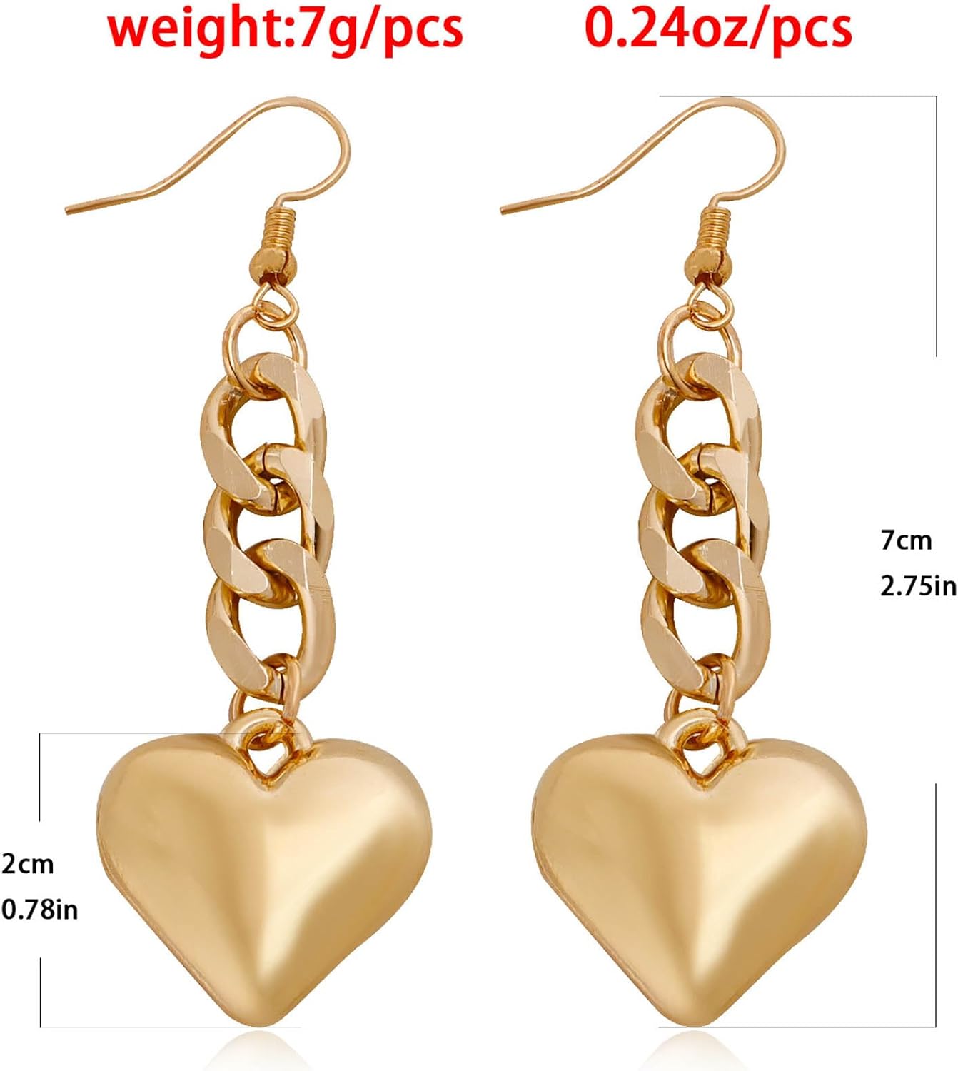 Boho Large Heart Drop Earrings Vintage Gold Love Heart Dangle Earrings Punk Statement Open Big Hoop Heart Earrings Wedding Prom 3D Heart Drop Earrings Jewelry for Women