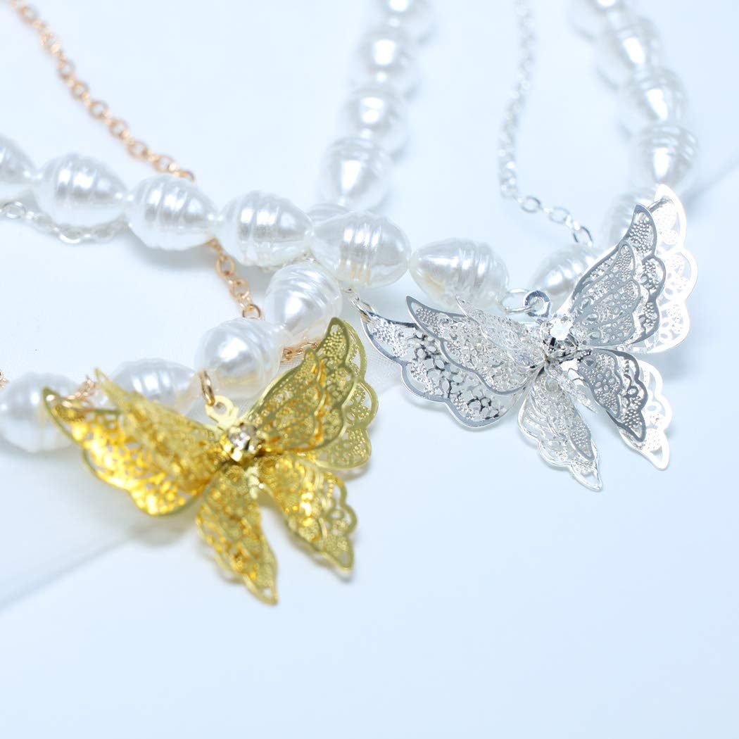 Bohemian Layered Necklace with Butterfly Pendant Fashion Beaded Necklaces Tassel Chain Jewelry for women and girls