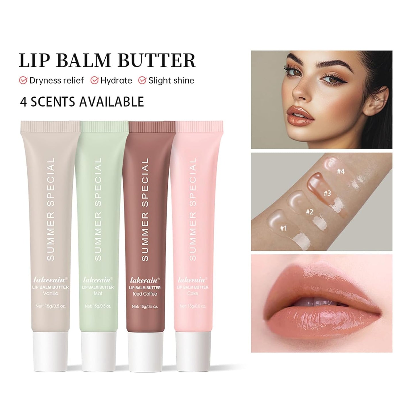 Summer Lip Butter Balm,Moisturizing Hydrating Lip Gloss Balm Set,Long-lasting Non-Sticky Nourishing Lip Care with Natural Ingredients for Soothing Softening Lips(#2-Mint)