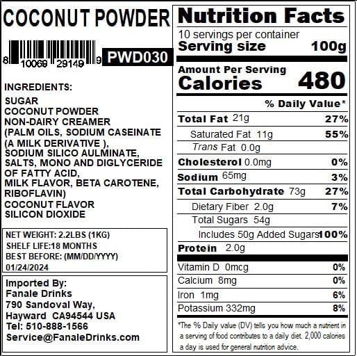 Fanale Premium Coconut Bubble Tea Flavoring Powder | Perfect for Baking, Smoothies, Desserts and Drinks | Instant Flavoring Powder for Boba Milk Tea - 2.2 Pounds (Pack of 20)