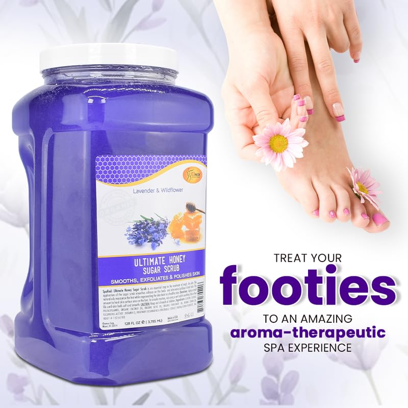 SPA REDI – Sugar Body Scrub, Honey, Lavender and Wildflower, 128 Oz Exfoliating, Moisturizing, Hydrating and Nourishing, Glow, Polish, Smooth and Fresh Skin - Body Exfoliator