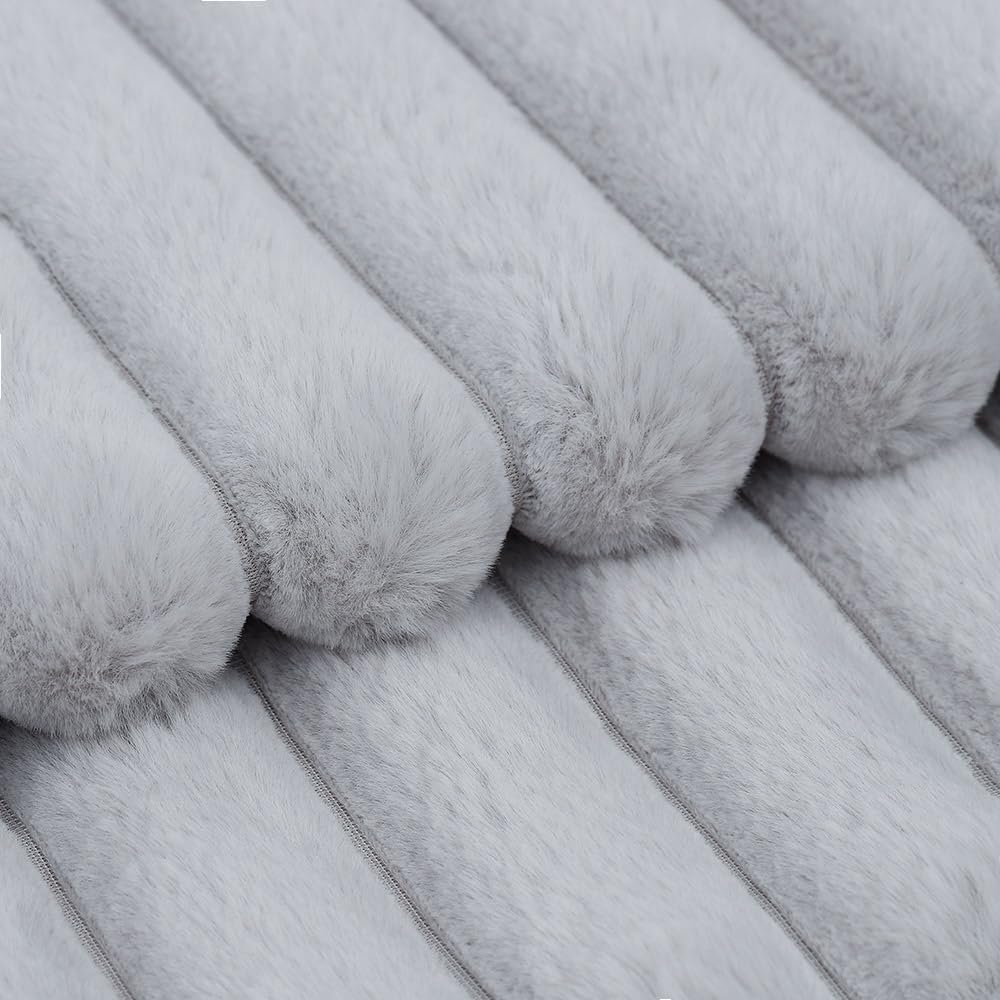 MADIZZ Set of 2 Faux Wool Plush Decorative Throw Pillow Covers 12x20 Inch Light Grey Fluffy Striped Soft Decorative Cushion Cover for Sofa Bedroom Pillow Shell