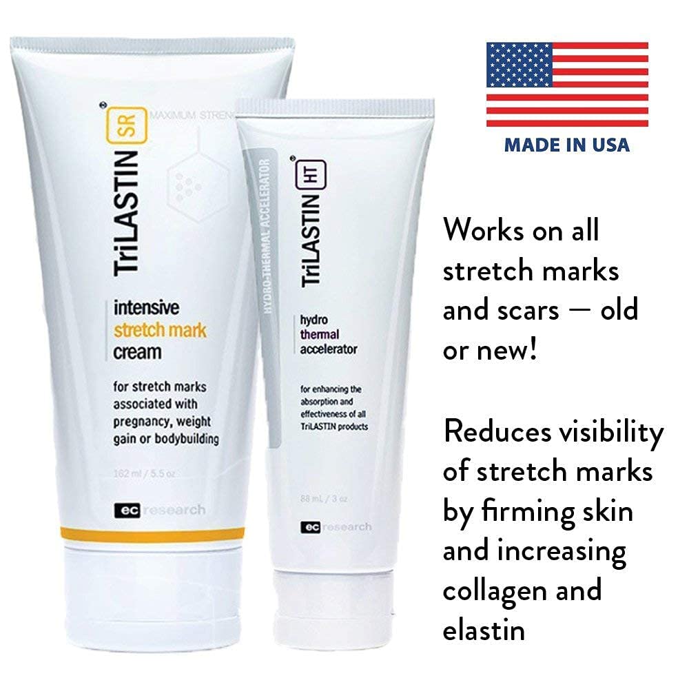 TriLASTIN-SR Intensive Stretch Mark Cream Bundle with Hydro-Thermal Accelerator (5.5 & 3 oz) | Fast-Acting Stretch Marks Cream with Absorption Enhancing Serum | Hypoallergenic & Paraben-free